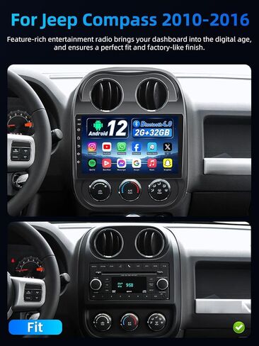 راديو سيارة Android 11 2G+32G لسيارة Jeep Patriot Compass 2010-2016، شاشة لمس IPS 1280x800 10.1 بوصة مع Carplay لاسلكي وAndroid Auto، مع GPS 5.0 Bluetooth SWC WiFi DSP لراديو Jeep Patriot in Kuwait