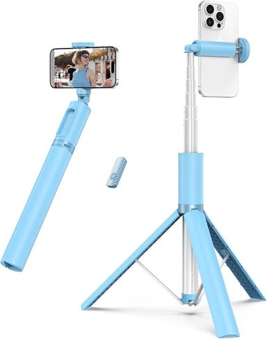 ATUMTEK 60" Selfie Stick Tripod, All-in-One Extendable Phone Tripod with Bluetooth Remote, Storage Bag Included, for iPhone and Android Phone Selfie, Video Recording, Vlogging, Live Streaming, Purple in Kuwait