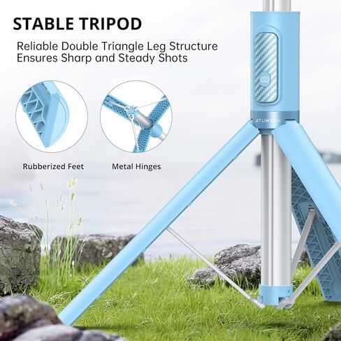 ATUMTEK 60" Selfie Stick Tripod, All-in-One Extendable Phone Tripod with Bluetooth Remote, Storage Bag Included, for iPhone and Android Phone Selfie, Video Recording, Vlogging, Live Streaming, Purple in Kuwait
