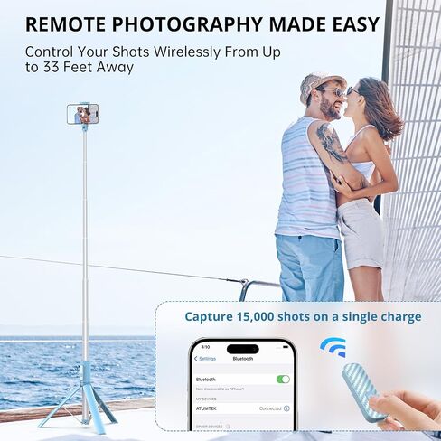 ATUMTEK 60" Selfie Stick Tripod, All-in-One Extendable Phone Tripod with Bluetooth Remote, Storage Bag Included, for iPhone and Android Phone Selfie, Video Recording, Vlogging, Live Streaming, Purple in Kuwait