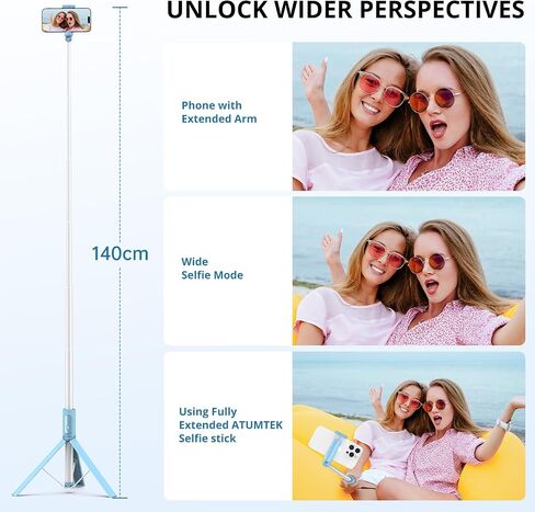 ATUMTEK 60" Selfie Stick Tripod, All-in-One Extendable Phone Tripod with Bluetooth Remote, Storage Bag Included, for iPhone and Android Phone Selfie, Video Recording, Vlogging, Live Streaming, Purple in Kuwait