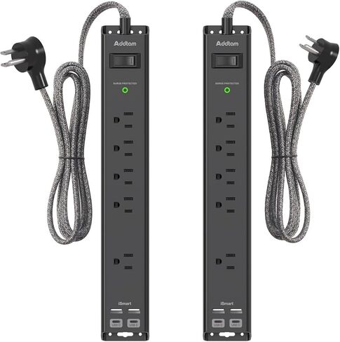 واقي من زيادة التيار بطول 10 أقدام - 5 منافذ و3 منافذ USB، سلك تمديد مضفر بقابس مسطح، حماية من زيادة التيار الزائد، حامل على الحائط للفندق والمنزل والمكتب. in Kuwait