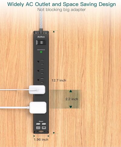 واقي من زيادة التيار بطول 10 أقدام - 5 منافذ و3 منافذ USB، سلك تمديد مضفر بقابس مسطح، حماية من زيادة التيار الزائد، حامل على الحائط للفندق والمنزل والمكتب. in Kuwait