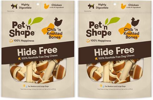 Pet 'n Shape Hide Free Chik 'n Knot Bones، 6 عدد 9.28 أونصة - علاجات للكلاب خالية من الجلود الخام - علاج بديل للمضغ بدون إخفاء لجميع مراحل الحياة in Kuwait