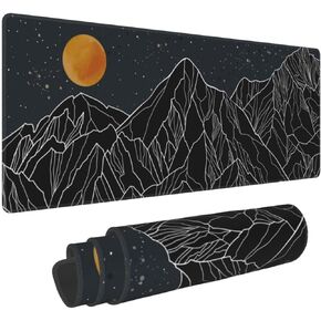 Large Gaming Mouse Pad XL, Abstract Mountain and Moon Full Desk Mousepad with Stitched, Waterproof Non-Slip Base Keyboard Pad, PC Laptop Computer Mat Gifts for Men Office, (Black, 31.5 * 11.8 in)