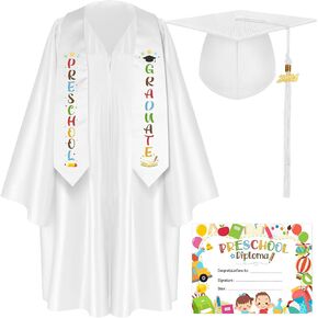 Sureio 6 Pcs Kindergarten Preschool Graduation Cap and Gown with 2025 Tassel Graduation Stole Certificate for Toddler Kids