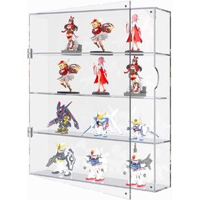 SVENJBB 4 Tier Preassembled Acrylic Display Box for Mini Toys and Small Pop Figurines, Clear Display Case for Both Wall Mounted and Desktop Showcase, Dustproof Storage Cabinet with Hinged Magnet Door