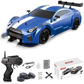 YUZ Remote Control Car RC Drift Car 1/16 Scale 4WD 18KM/H High Speed RC Car 2.4GHz with LED Lights Spray Racing Toy Car for Adults Boys Girls Kids Birthday 2Pcs Rechargeable Batteries, Black