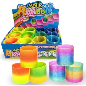 Liberty Imports 12 PCS Magic Rainbow Coil Springs - Small Colorful Neon Plastic Bulk Toys for Kids Birthday Party Favors, Goodie Bag Fillers, Party Prizes (2 Inches)