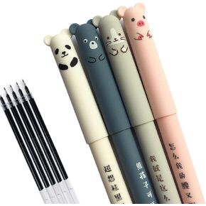 4 Pcs/set Kawaii Pig Bear Cat Mouse Erasable Gel Pen School Office Supplies Stationery Gift 0.35mm Blue Black Ink 4 Pcs/set(black 4pcs)
