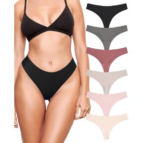 Seamless Thong Underwear For Women No Show String Thong Panties Soft Low Waist T-Back 6 of Pack