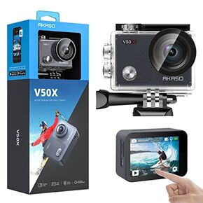 AKASO V50X Native 4K30fps WiFi Action Camera with EIS Touch Screen 4X Zoom 131 feet Waterproof Camera Support External Mic Remote Control with Helmet Accessories (with 64GB MicroSD Card)