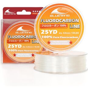 100% Pure Fluorocarbon Fishing Line 10,15,20,30,40,50,60,80,100 lbs, 25,50 Yards Fishing Fluorocarbon Leader Line Clear Thin Diameter Fishing String for Freshwater and Saltwater Fishing