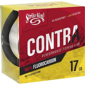 خط صيد السمك Strike King Contra Fluorocarbon Performance، 1000 ياردة، 17 رطل، مقاوم للأشعة فوق البنفسجية، شفاف