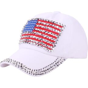 USA Bling Baseball Cap Sparkle American Flag Hat for Men Women Hip Hop Caps