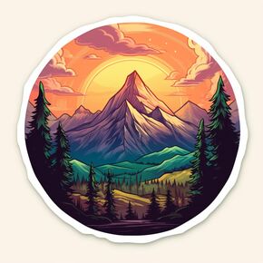 Beautiful Aesthetic Mountains Sunset View Sticker For Guitar, Skateboard, Water Bottles, Laptop, Waterproof Vinyl Decal Sticker 5 inch (Design 7)