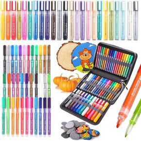Acrylic Paint Pens,60 Color Painting Markers with Canvas Bag Glitter Pastel Metallic Paint Markers for Rock Painting Stone Ceramic Glass Wood Card Making School Supplies