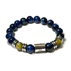 Resilience Cancer Awareness 10mm Unisex Bracelet | Wellness Healing Intention | Natural Blue Kyanite, Golden Tiger's Eye, Stainless Steel 7.5 inch | Handmade