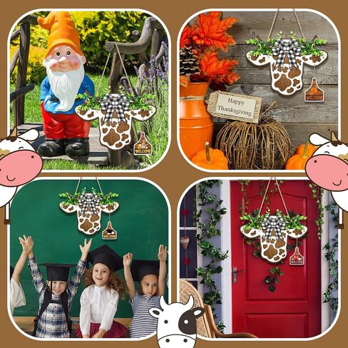 16 Pcs Cow Head Door Wreath Sign Cow Decor Interchangeable Wooden Summer Decor Farmhouse Highland Cow Gifts for 4th of July Patriotic Home Front Door, 16.5 x 12 Inch(Urban Cow, 16 Pcs) in Saudi Arabia