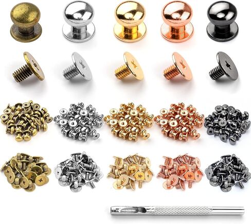 125 Sets 5 Colors Chicago Screws Solid Round Head Button Tack Slotted Screws Nipple Rivet Studs Nail Rivets for Clothing Shoes Belts Bags Watchbands Dog Collars DIY Leather Craft Accessories in Saudi Arabia