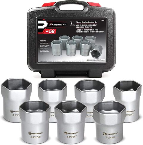 Powerbuilt Wheel Bearing Locknut Socket Set, 7 Piece Remover Tool Kit, Rounded and Regular Hex, Wheel Bearing Tools, Storage Case - 648642 in Saudi Arabia
