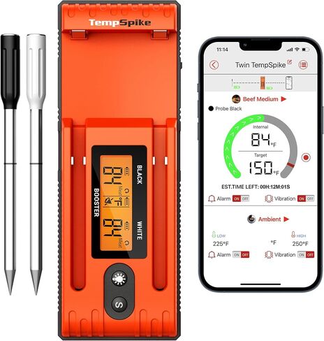 ThermoPro Twin TempSpike Wireless Meat Thermometer with 2 Meat Probes, 500FT Bluetooth Meat Thermometer with LCD-Enhanced Booster for Turkey Beef Rotisserie BBQ Grill Oven Smoker Thermometer in Saudi Arabia