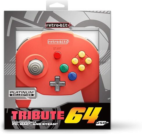 Retro-Bit Tribute 64 USB Controller for PC, Switch, Mac, Steam, RetroPie, Raspberry Pi - USB Port - (Red) in Kuwait