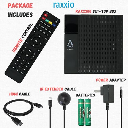 Raxxio RAX2300 TV Set-Top Box - 4K HDR TV Streaming Device with 1GB RAM, 8GB ROM, Dolby Digital Plus, Linux 4.9, Dual-Band WiFi, USB 2.0, HDMI Cable and Remote Control in Kuwait