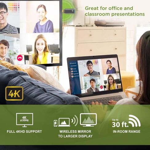 IOGEAR Mini Wireless 4K HDMI Video Screen Sharing Adapter - Wireless 2.4/5GHz w/WPA-2 Security - Up to 30Ft - Low Latency - Phone, Tablet, PC - Win Mac OS iOS Android Chrome - GWAVR4K in Kuwait