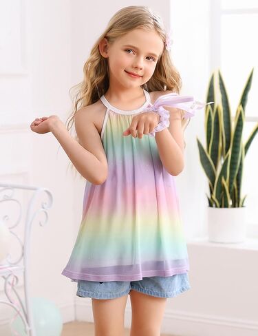 Ivicoer Girls Flowy Tops Cute Summer Sleeveless Shirts Kids Fashion Halter Tops Size 3-10 Years in Kuwait