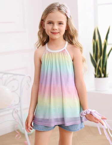 Ivicoer Girls Flowy Tops Cute Summer Sleeveless Shirts Kids Fashion Halter Tops Size 3-10 Years in Kuwait