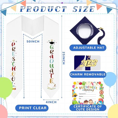 Sureio 6 Pcs Kindergarten Preschool Graduation Cap and Gown with 2025 Tassel Graduation Stole Certificate for Toddler Kids in Kuwait