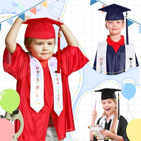Sureio 6 Pcs Kindergarten Preschool Graduation Cap and Gown with 2025 Tassel Graduation Stole Certificate for Toddler Kids in Kuwait