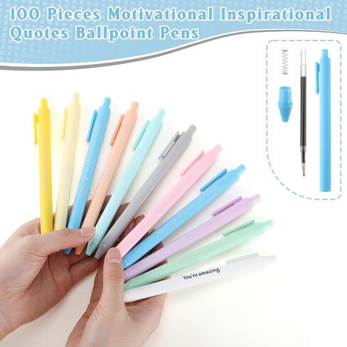 Teling 100 Pieces Motivational Pens Bulk Operation Inspirational Quotes Ballpoint Pens with Saying for Back to School Gifts Black Ink Party Favors Pens(Gentle Colors, Classic Style) in Saudi Arabia