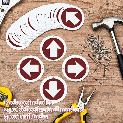 Amylove 24 Pcs 3 Inch Round Trail Markers with Reflective Tacks Aluminum Arrow Sign Traffic Signs Wall Decor Trail Marking Reflectors for Outdoor Camping Hiking Hunting Driving in Saudi Arabia
