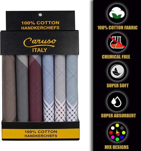 Caruso Italy 100% Cotton Men's Italia Handkerchief | Luxurious, Soft, and Ultra-Absorbent Handkerchief For Men | 50cm X 50cm in Saudi Arabia