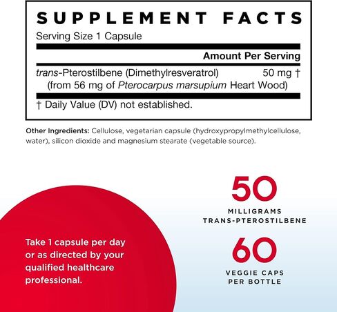 Jarrow Formulas trans-Pterostilbene, 50 Milligrams Per Serving, 60 Vegetarian Capsules. Pack of 2 bottles in Saudi Arabia