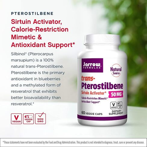 Jarrow Formulas trans-Pterostilbene, 50 Milligrams Per Serving, 60 Vegetarian Capsules. Pack of 2 bottles in Saudi Arabia