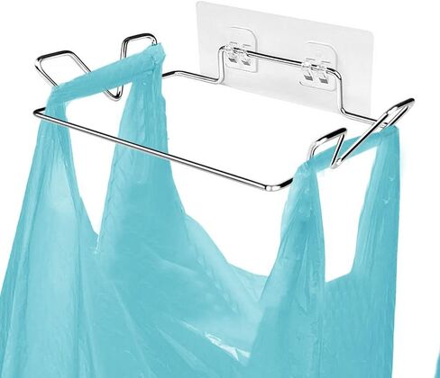 Trash Bag Holder for Cupboards Kitchen Cabinet Door, Stainless Steel Portable Garbage Bins (with Wall Sticker Base) Kitchen Waste Bins, Easy to Store, Can Be Put Away at Any Time, Kitchen Essential in Saudi Arabia