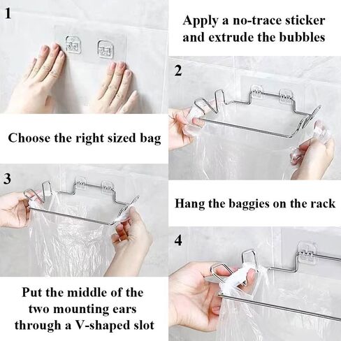 Trash Bag Holder for Cupboards Kitchen Cabinet Door, Stainless Steel Portable Garbage Bins (with Wall Sticker Base) Kitchen Waste Bins, Easy to Store, Can Be Put Away at Any Time, Kitchen Essential in Saudi Arabia