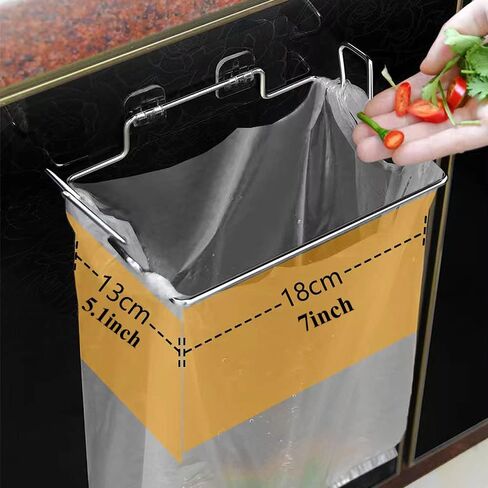 Trash Bag Holder for Cupboards Kitchen Cabinet Door, Stainless Steel Portable Garbage Bins (with Wall Sticker Base) Kitchen Waste Bins, Easy to Store, Can Be Put Away at Any Time, Kitchen Essential in Saudi Arabia