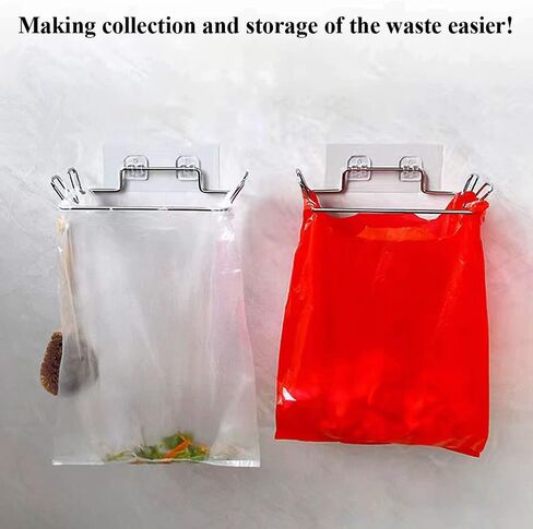 Trash Bag Holder for Cupboards Kitchen Cabinet Door, Stainless Steel Portable Garbage Bins (with Wall Sticker Base) Kitchen Waste Bins, Easy to Store, Can Be Put Away at Any Time, Kitchen Essential in Saudi Arabia