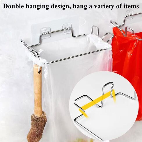 Trash Bag Holder for Cupboards Kitchen Cabinet Door, Stainless Steel Portable Garbage Bins (with Wall Sticker Base) Kitchen Waste Bins, Easy to Store, Can Be Put Away at Any Time, Kitchen Essential in Saudi Arabia
