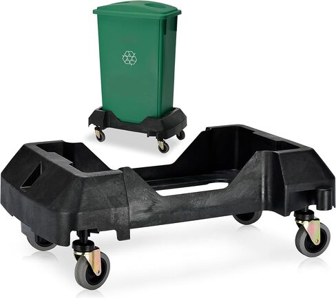 Alpine 16/23 Gallon Slim Trash Can Dolly - 4 Wheels Rectangular Plastic Rolling Garbage Can Dolly, Trash Can Wheels, Trash Can Roller Base, Commercial Trash Can Cart - Holds Up to 200lbs (Black) in Kuwait