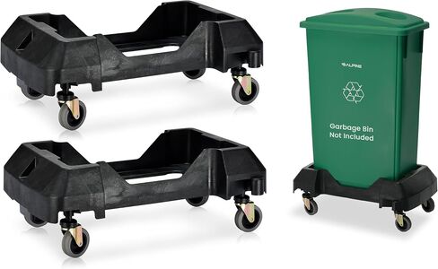 Alpine 16/23 Gallon Slim Trash Can Dolly - 4 Wheels Rectangular Plastic Rolling Garbage Can Dolly, Trash Can Wheels, Trash Can Roller Base, Commercial Trash Can Cart - Holds Up to 200lbs (Black) in Saudi Arabia
