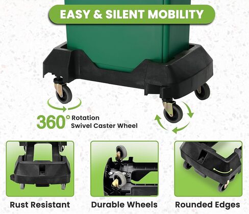 Alpine 16/23 Gallon Slim Trash Can Dolly - 4 Wheels Rectangular Plastic Rolling Garbage Can Dolly, Trash Can Wheels, Trash Can Roller Base, Commercial Trash Can Cart - Holds Up to 200lbs (Black) in Saudi Arabia