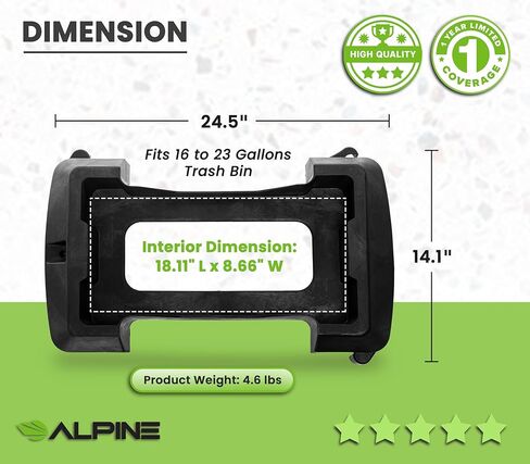 Alpine 16/23 Gallon Slim Trash Can Dolly - 4 Wheels Rectangular Plastic Rolling Garbage Can Dolly, Trash Can Wheels, Trash Can Roller Base, Commercial Trash Can Cart - Holds Up to 200lbs (Black) in Kuwait