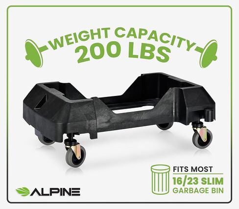 Alpine 16/23 Gallon Slim Trash Can Dolly - 4 Wheels Rectangular Plastic Rolling Garbage Can Dolly, Trash Can Wheels, Trash Can Roller Base, Commercial Trash Can Cart - Holds Up to 200lbs (Black) in Kuwait