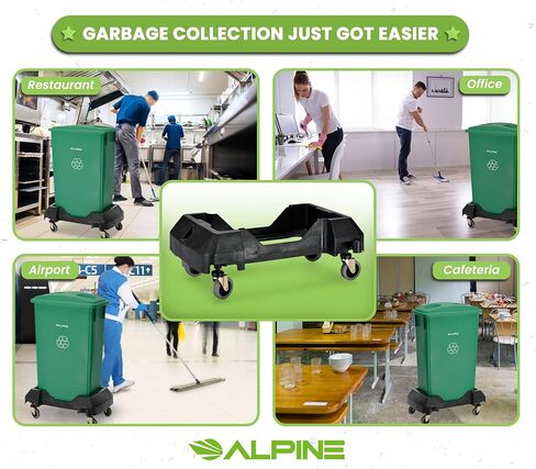 Alpine 16/23 Gallon Slim Trash Can Dolly - 4 Wheels Rectangular Plastic Rolling Garbage Can Dolly, Trash Can Wheels, Trash Can Roller Base, Commercial Trash Can Cart - Holds Up to 200lbs (Black) in Saudi Arabia