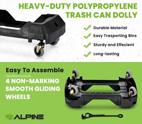 Alpine 16/23 Gallon Slim Trash Can Dolly - 4 Wheels Rectangular Plastic Rolling Garbage Can Dolly, Trash Can Wheels, Trash Can Roller Base, Commercial Trash Can Cart - Holds Up to 200lbs (Black) in Saudi Arabia